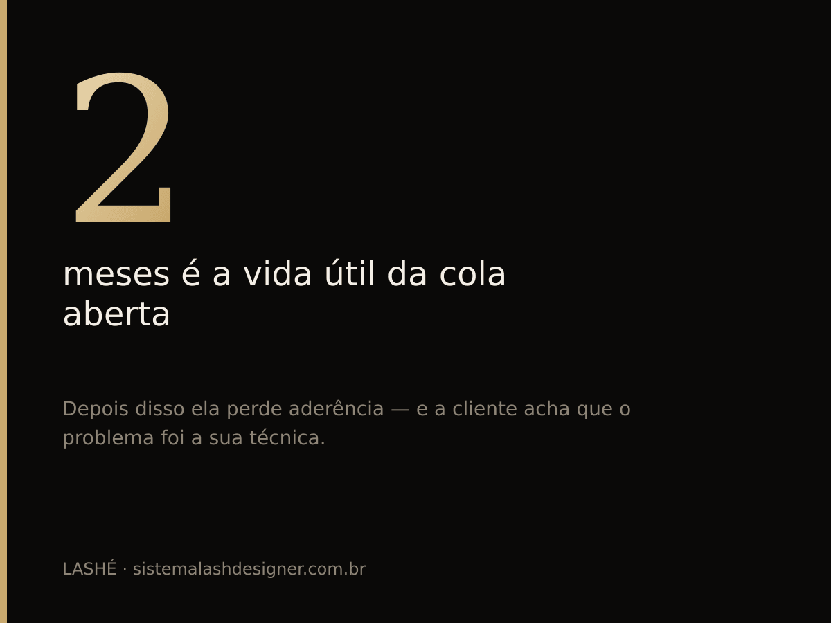 Cola de cílios aberta dura cerca de dois meses antes de perder aderência.